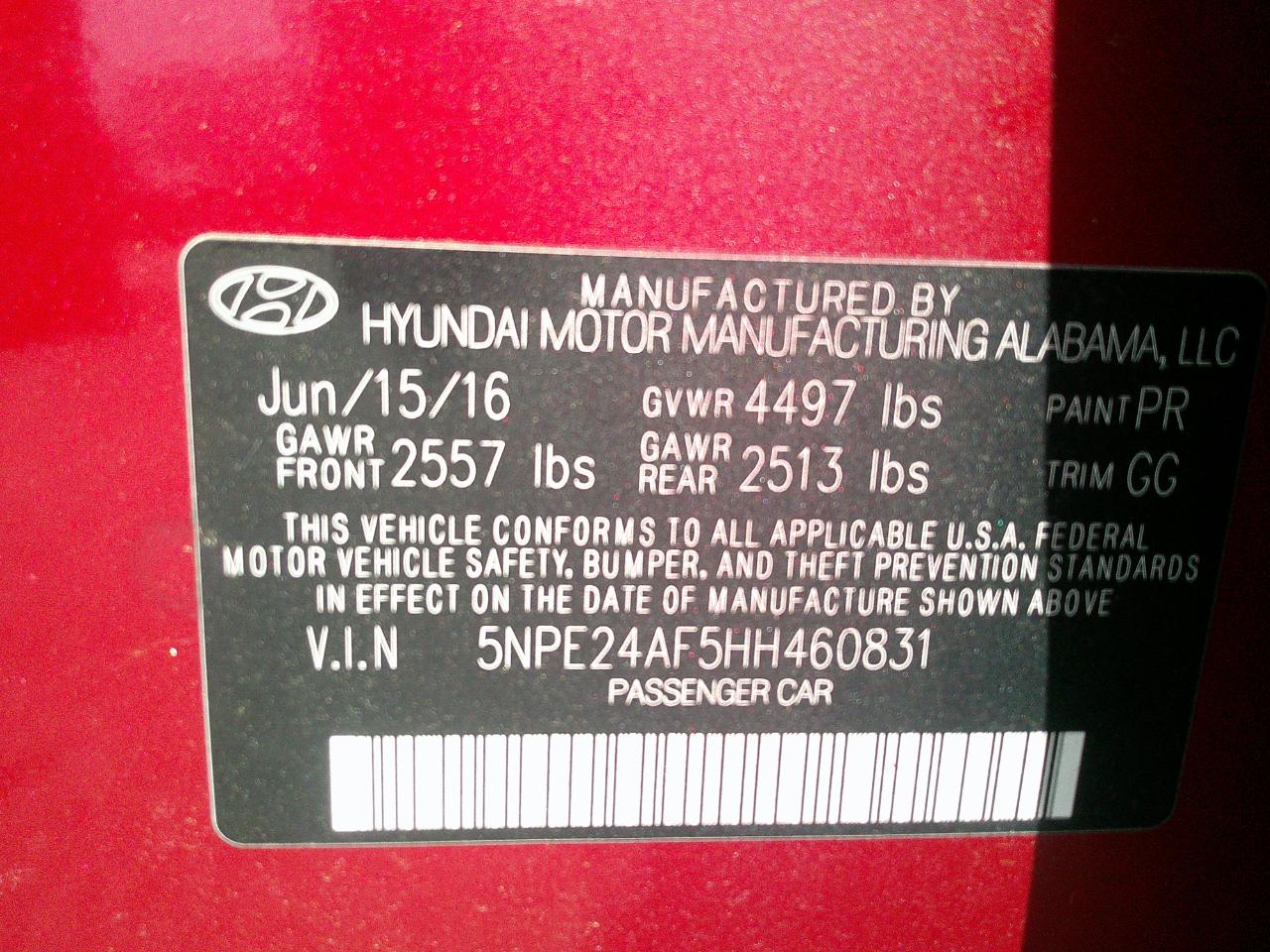 Hyundai Sonata 2.4L 2017
