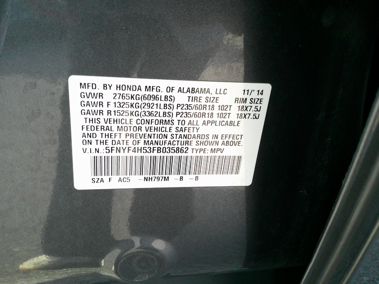 Honda Pilot 4WD 4dr EX-L 2015