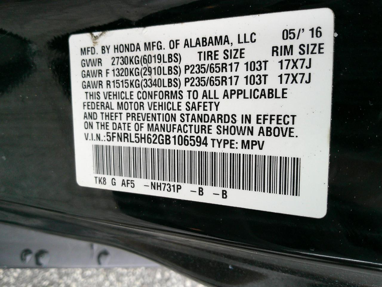 Honda Odyssey 5dr EX-L 2016