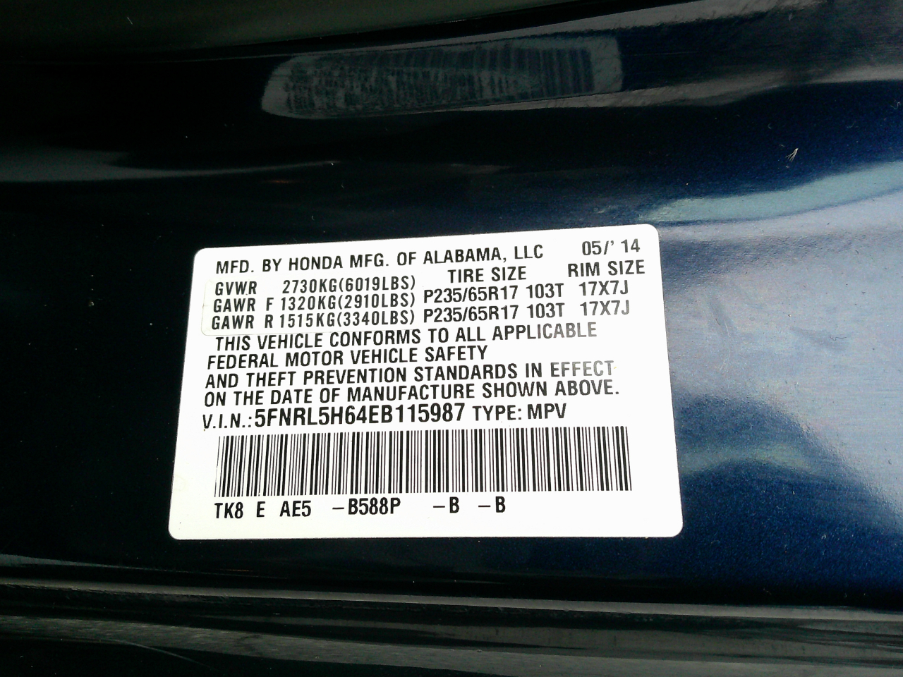 Honda Odyssey 5dr EX-L 2014