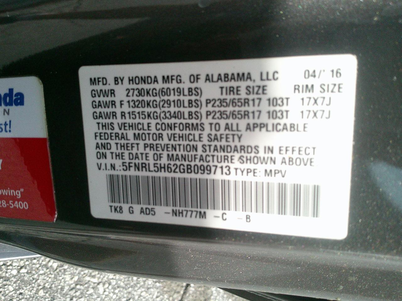 Honda Odyssey 5dr EX-L 2016