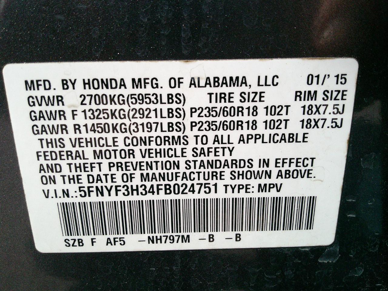 Honda Pilot 2WD 4dr SE 2015