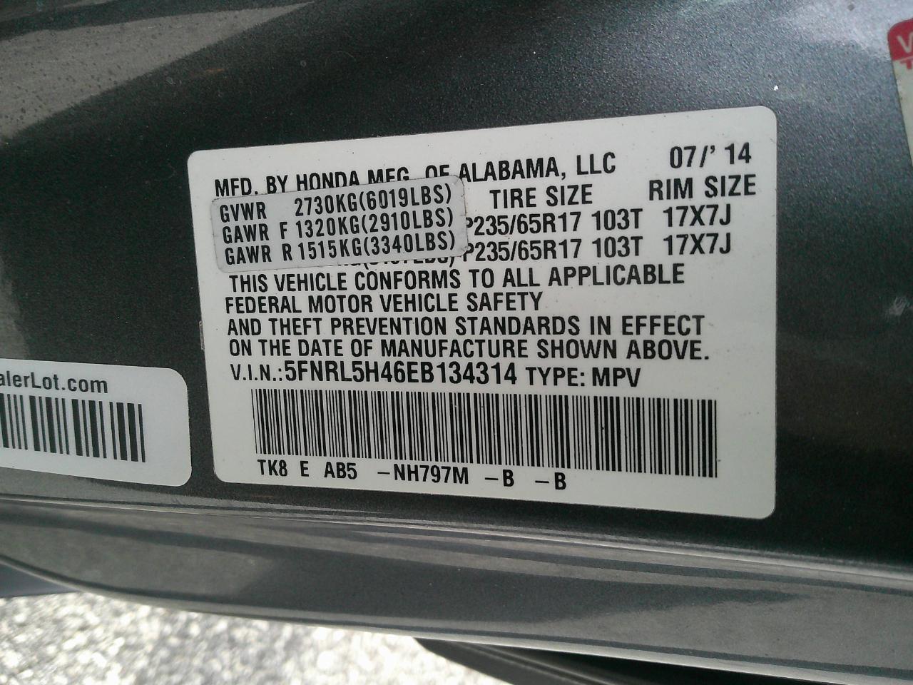 Honda Odyssey 5dr EX 2014
