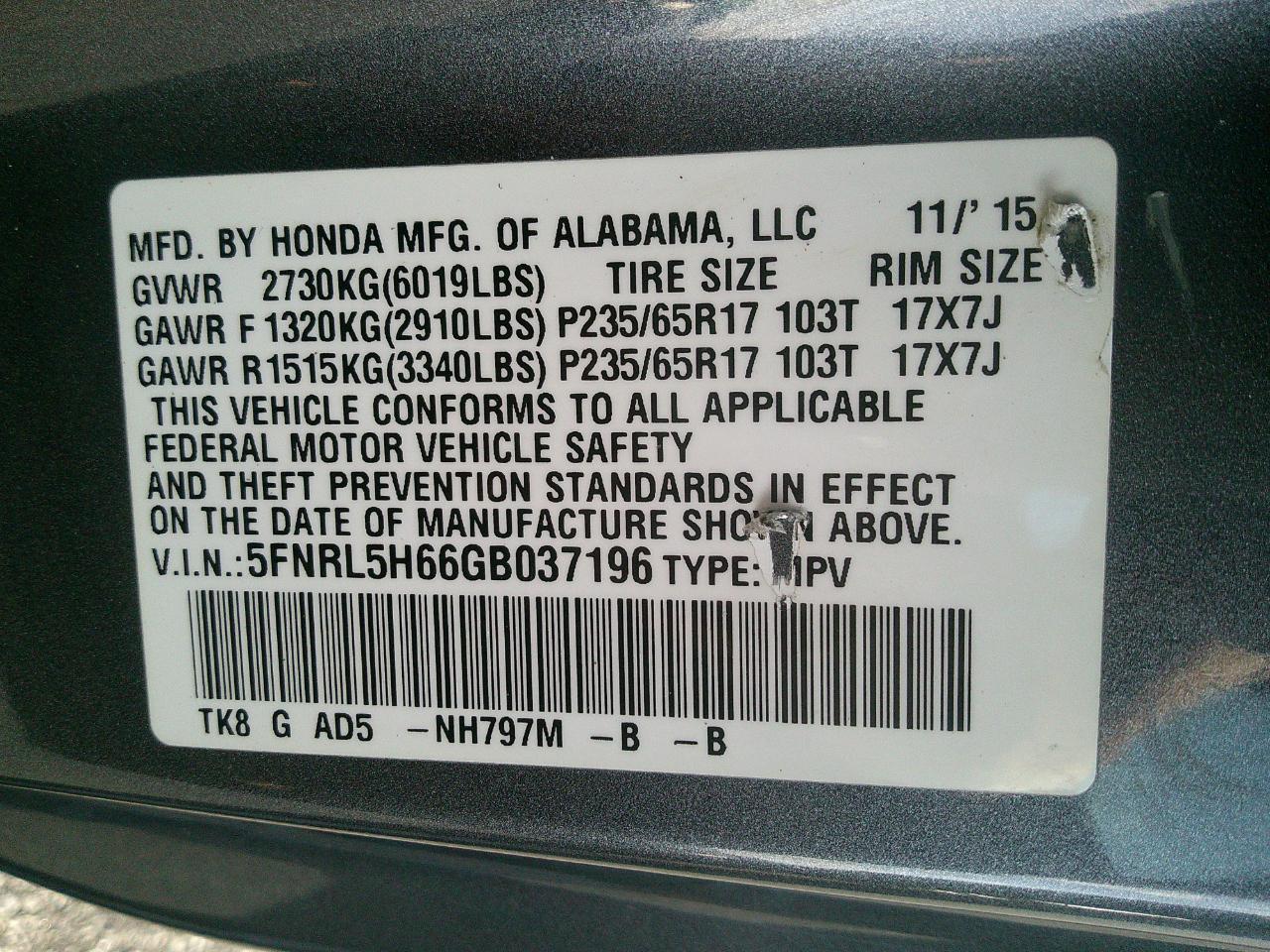 Honda Odyssey 5dr EX-L 2016