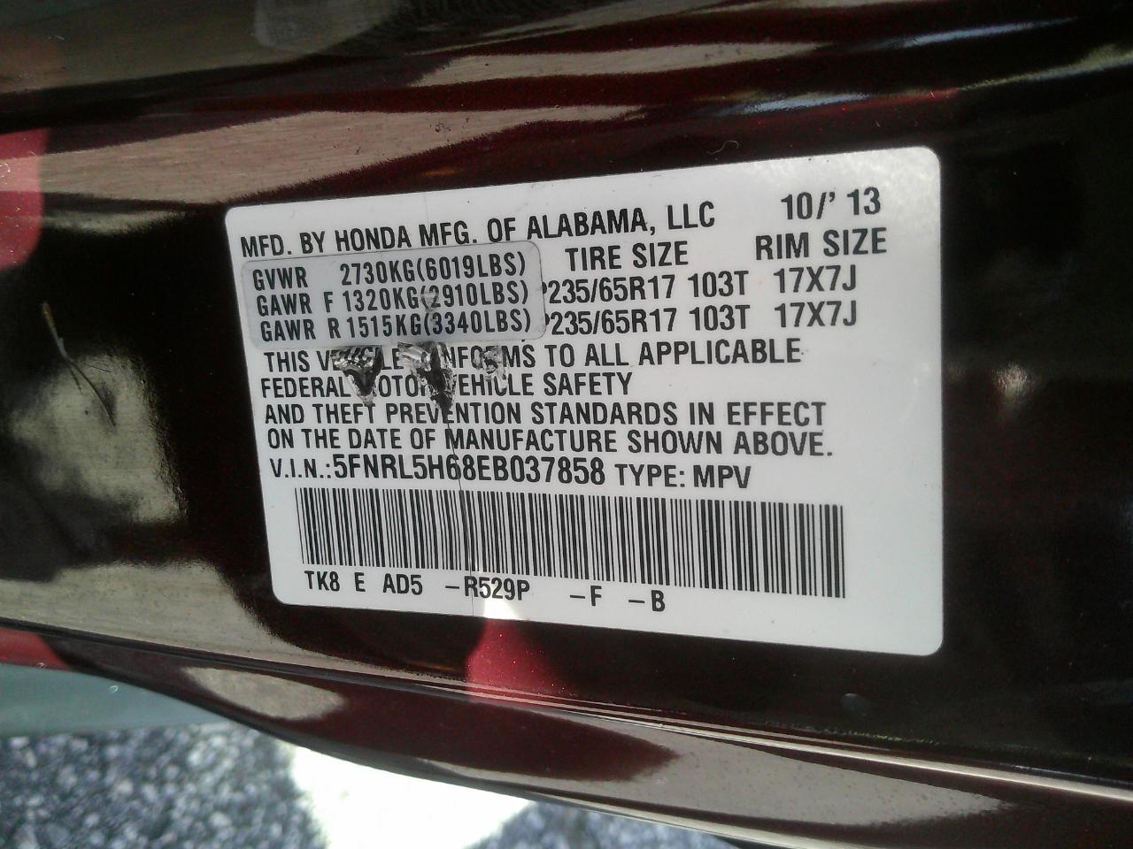 Honda Odyssey 5dr EX-L 2014