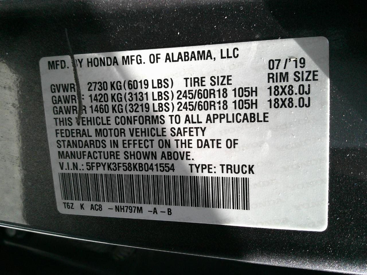 Honda Ridgeline RTL AWD 2019