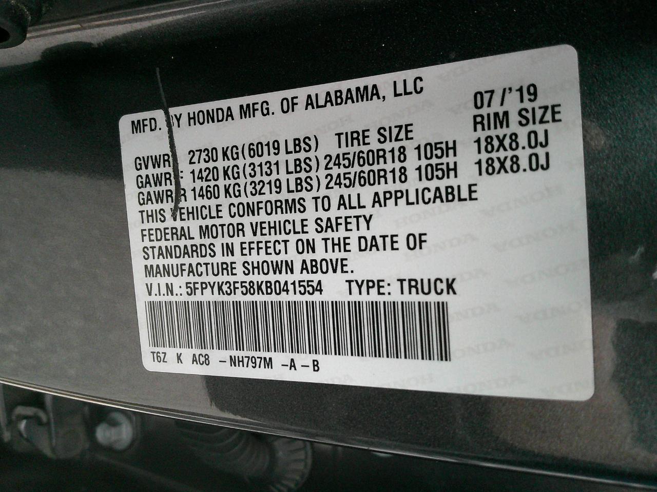 Honda Ridgeline RTL AWD 2019