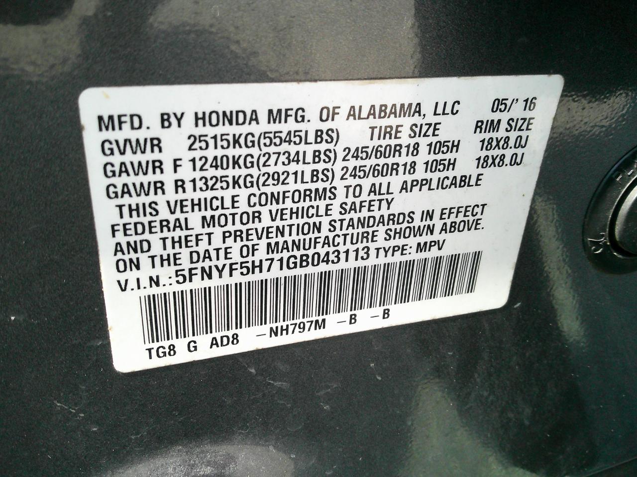 Honda Pilot 2WD 4dr EX-L w/Navi 2016