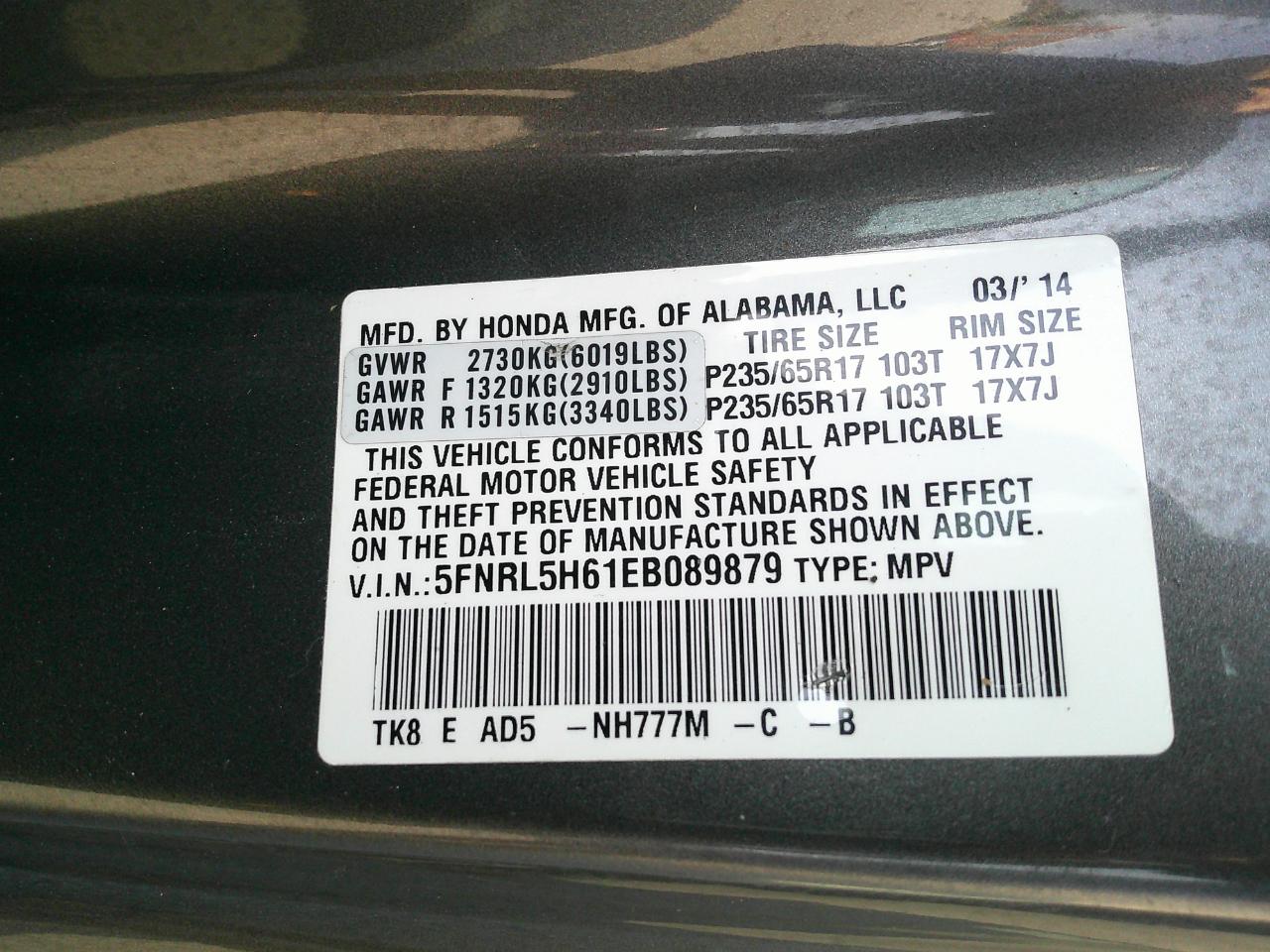 Honda Odyssey 5dr EX-L 2014