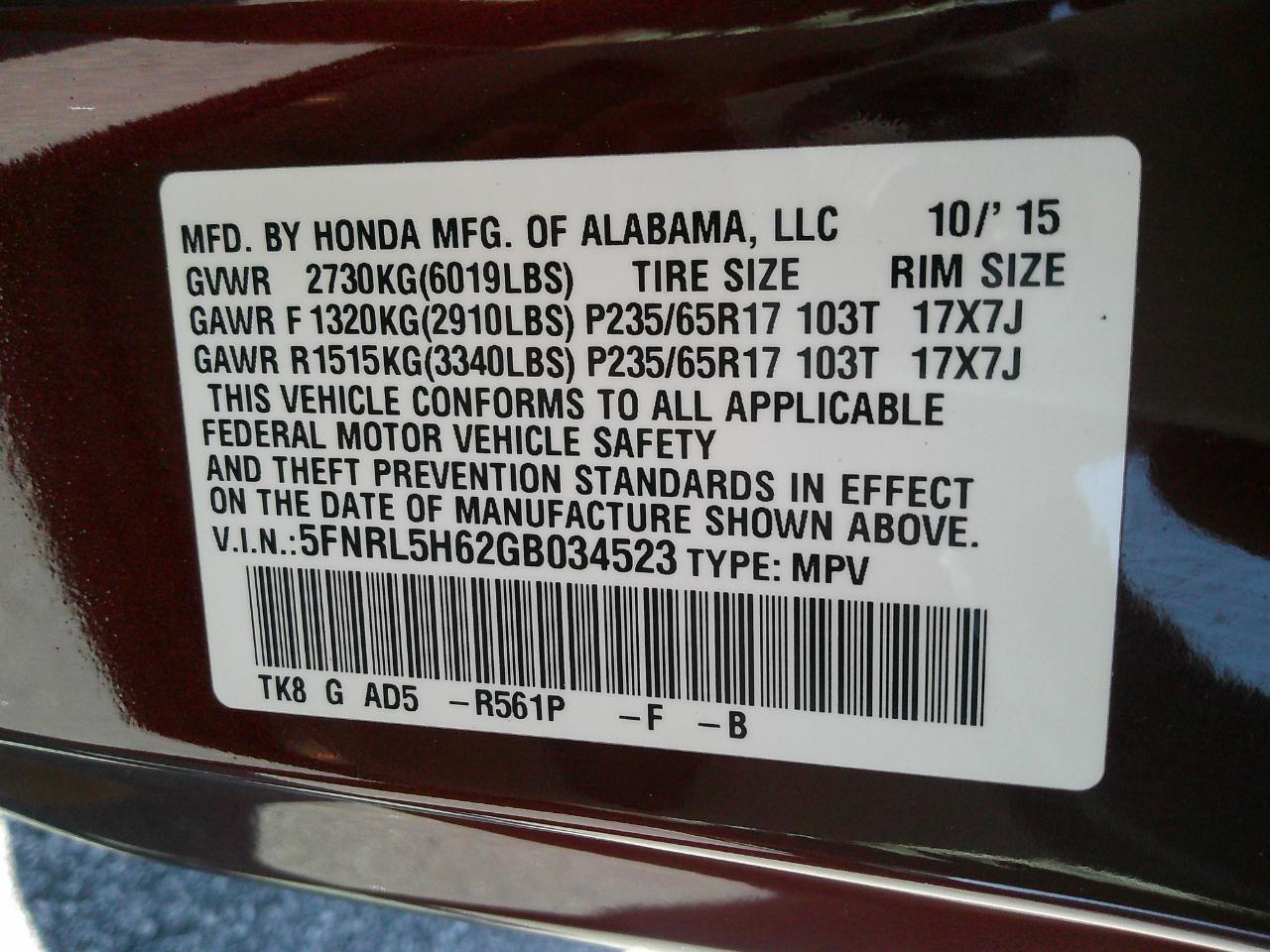 Honda Odyssey 5dr EX-L 2016