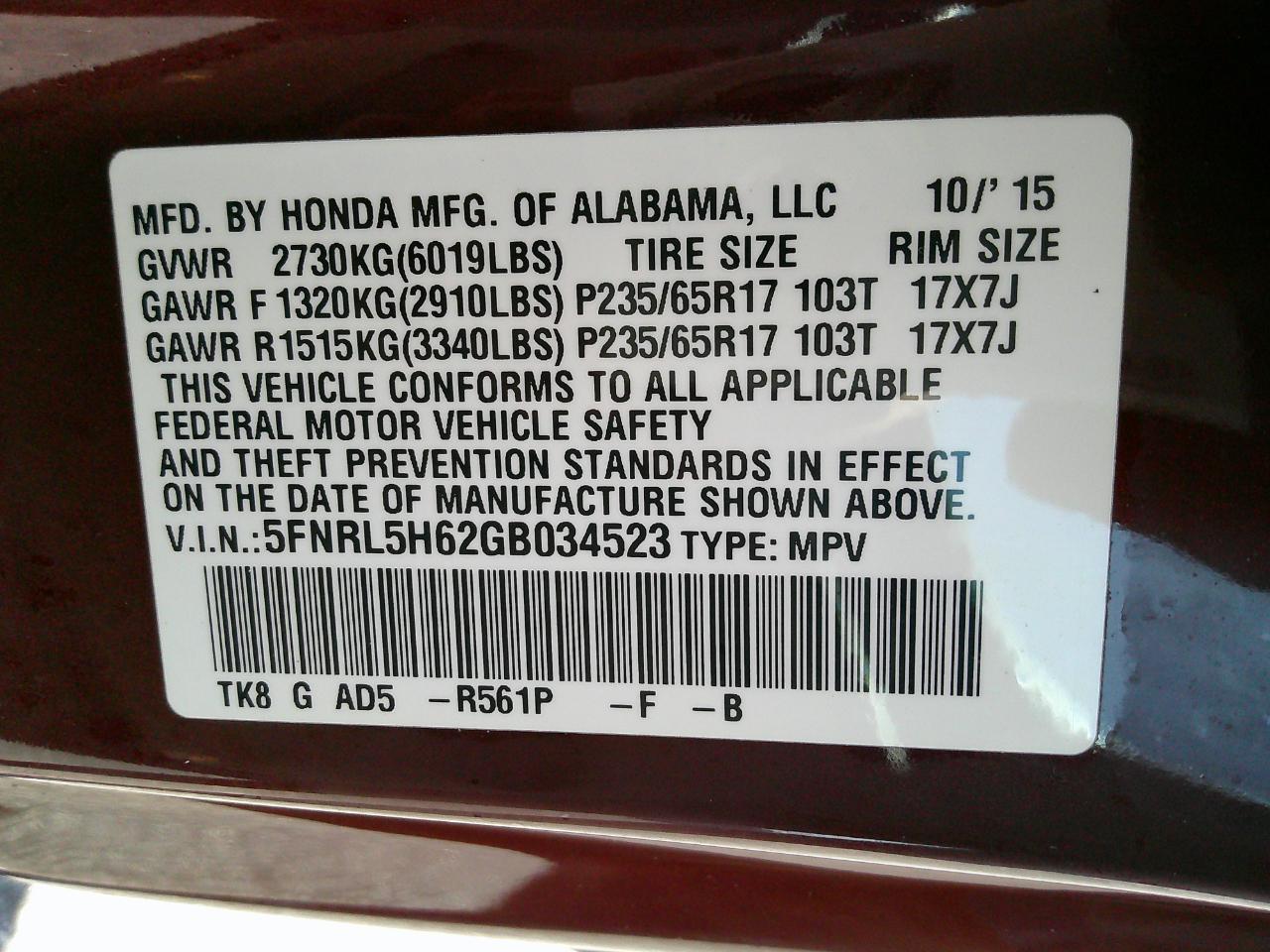 Honda Odyssey 5dr EX-L 2016