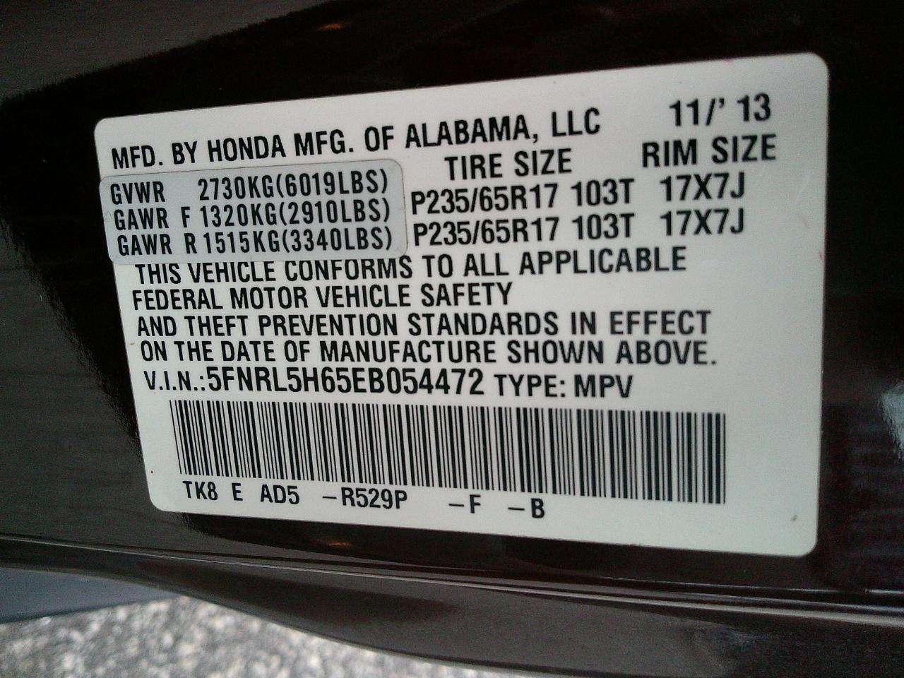 Honda Odyssey 5dr EX-L 2014