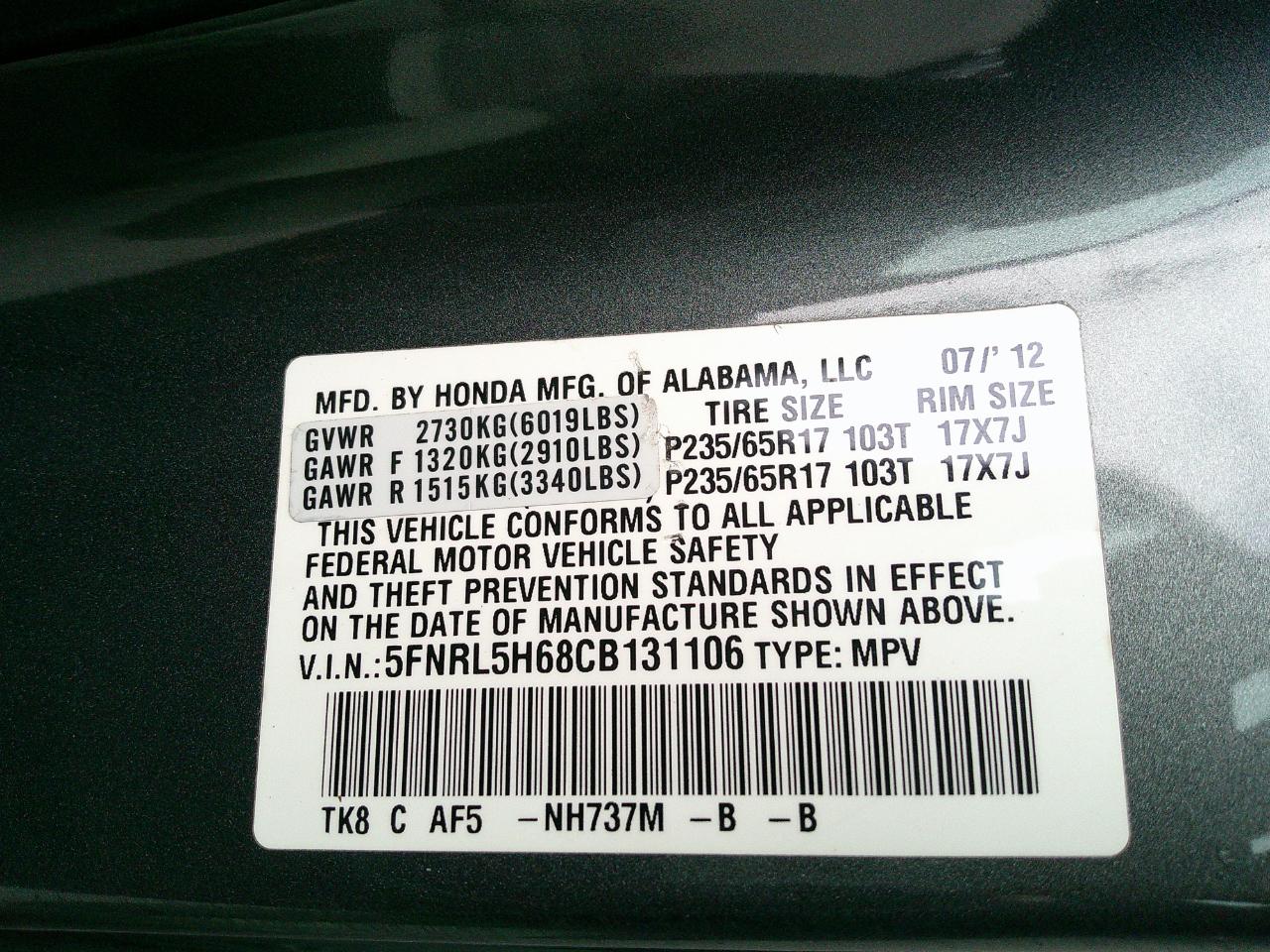 Honda Odyssey 5dr EX-L 2012