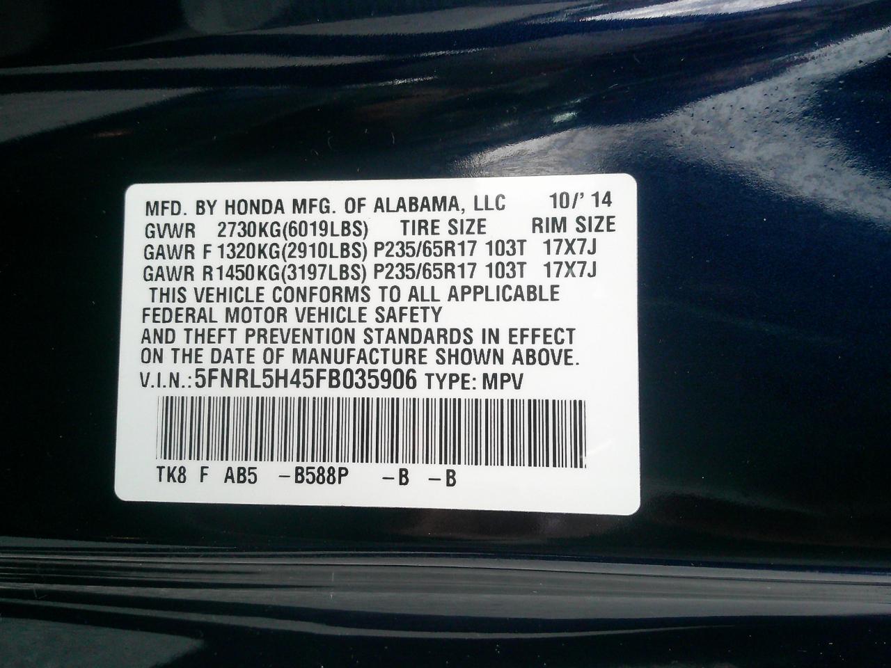 Honda Odyssey 5dr EX 2015