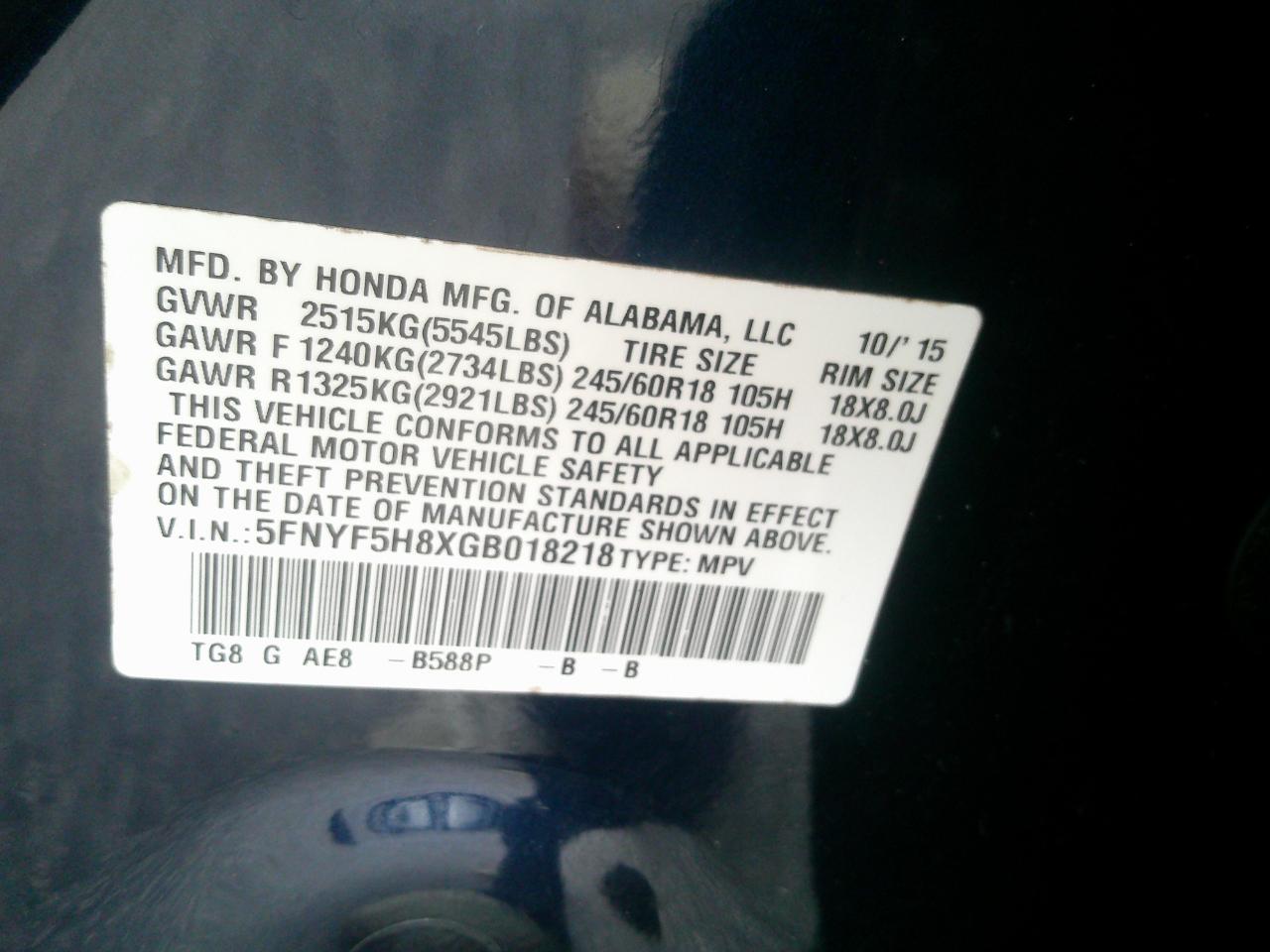 Honda Pilot 2WD 4dr EX-L w/RES 2016