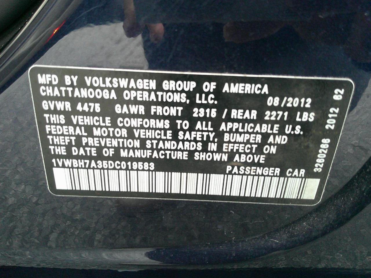 Volkswagen Passat 4dr Sdn 2.5L Auto SE 2013