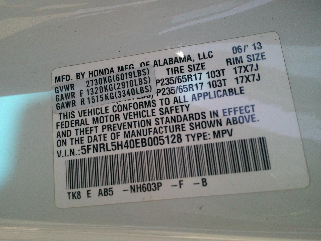 Honda Odyssey 5dr EX 2014