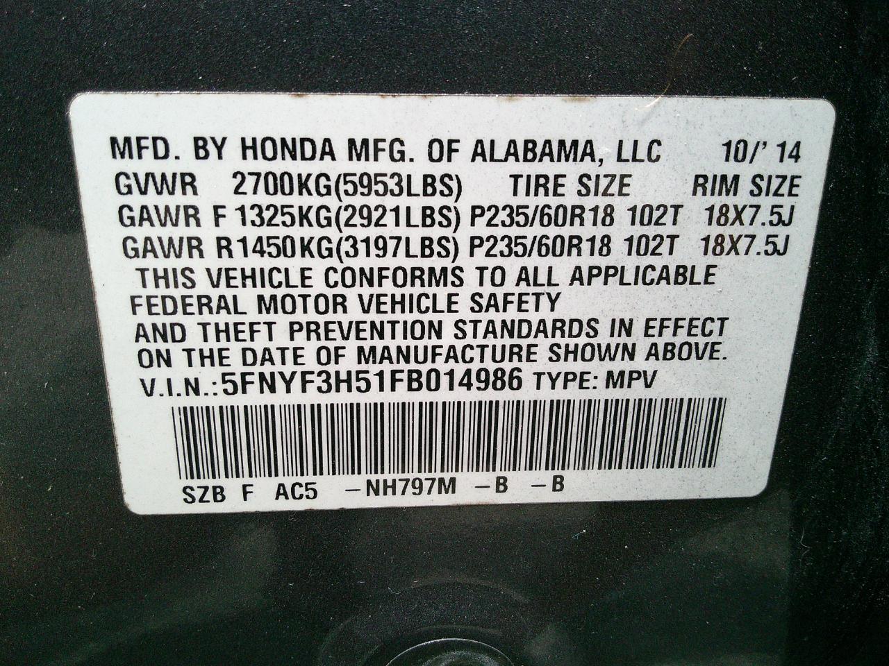 Honda Pilot 2WD 4dr EX-L 2015