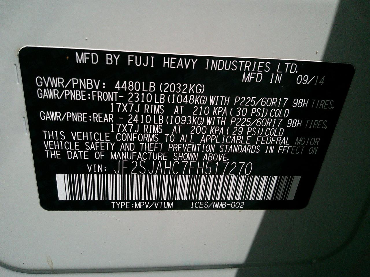 Subaru Forester 4dr CVT 2.5i Limited PZEV 2015