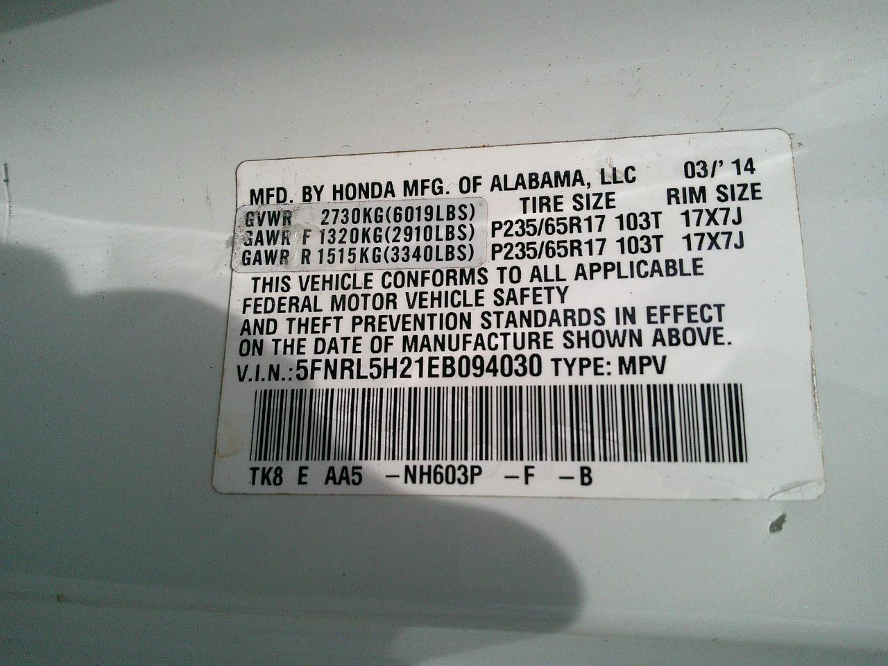 Honda Odyssey 5dr LX 2014