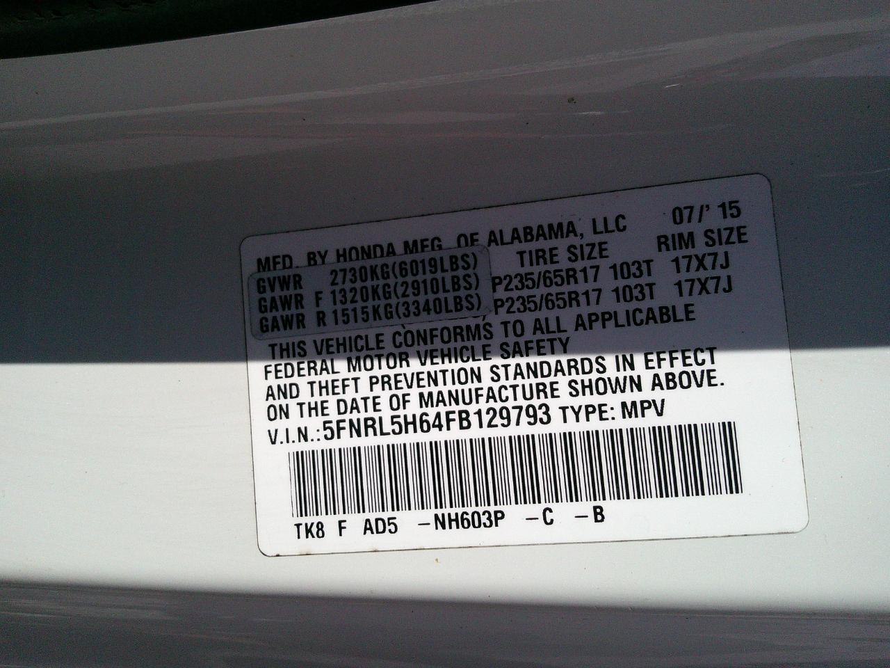 Honda Odyssey 5dr EX-L 2015