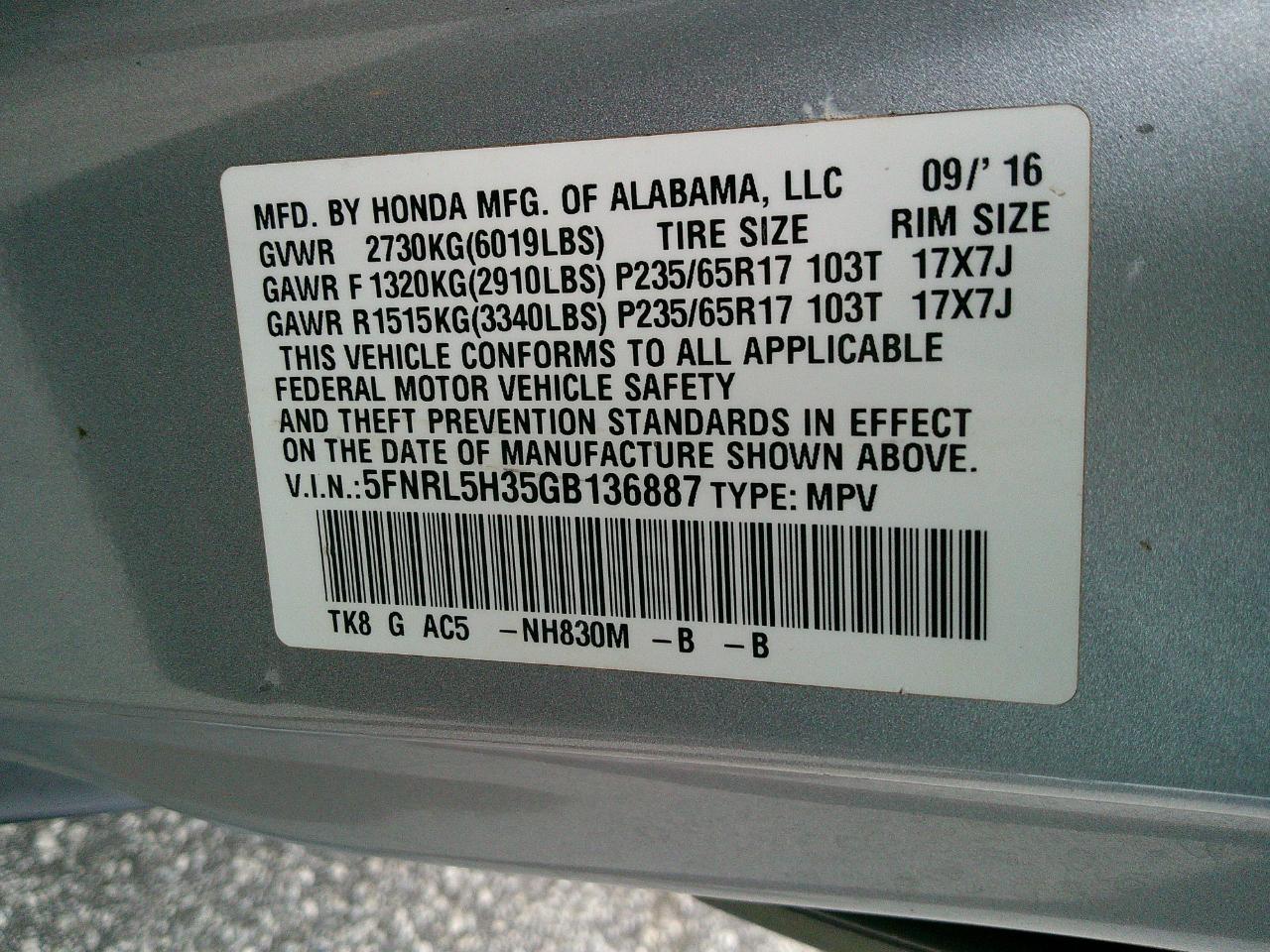 Honda Odyssey 5dr SE 2016