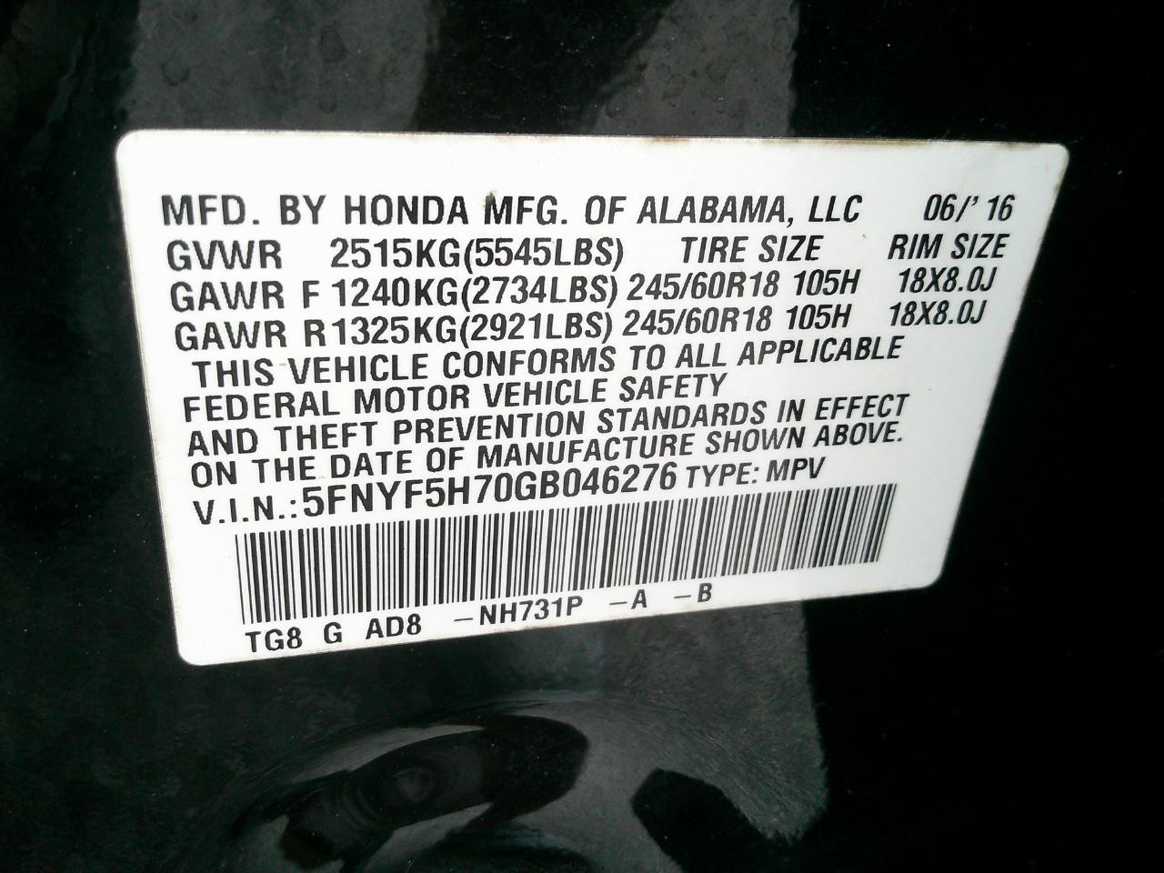 Honda Pilot 2WD 4dr EX-L w/Navi 2016