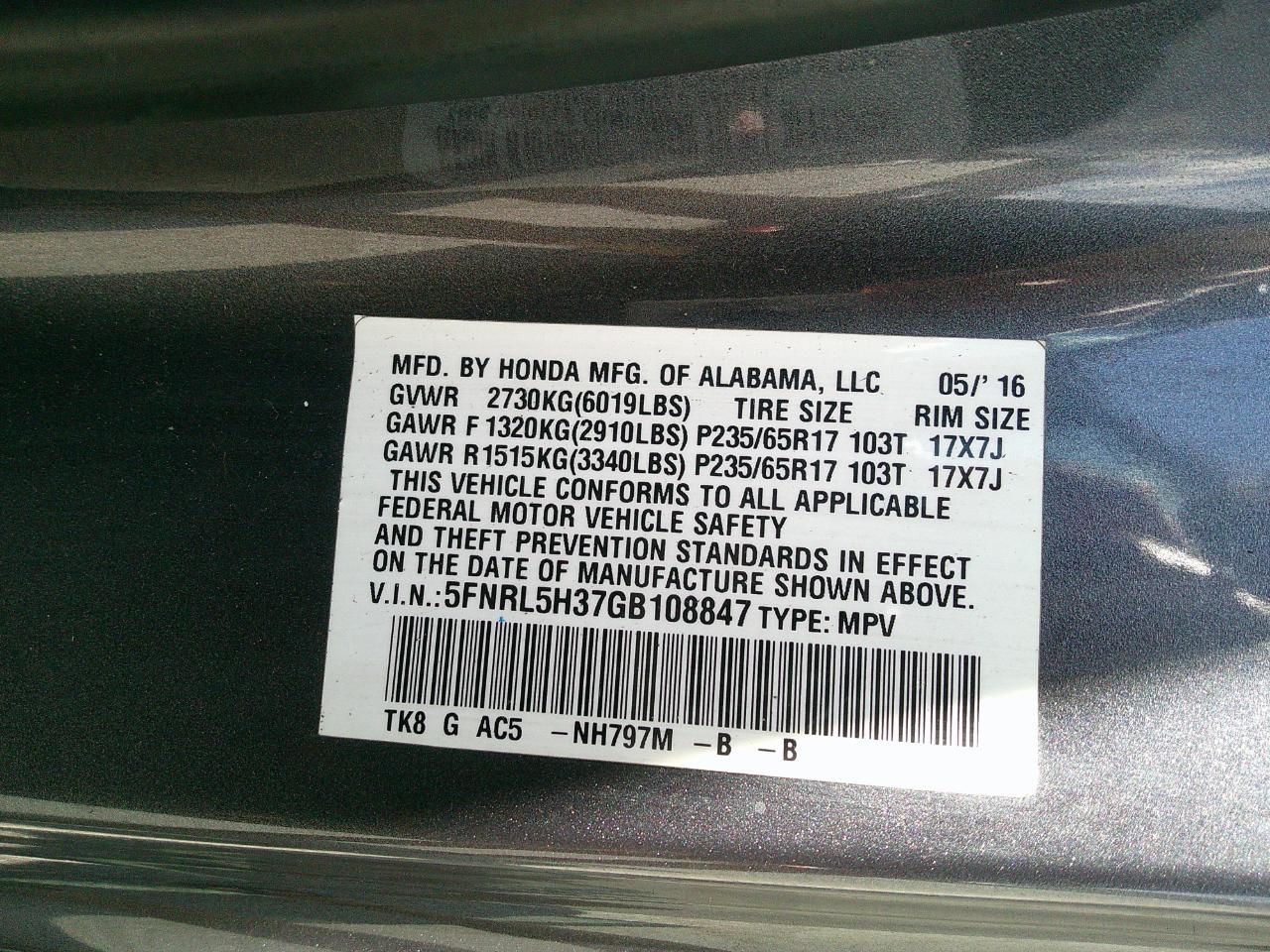 Honda Odyssey 5dr SE 2016