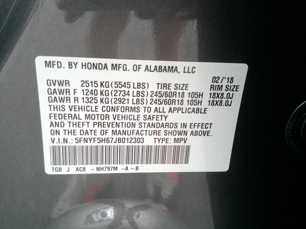 Honda Pilot EX-L w/Honda Sensing 2WD 2018