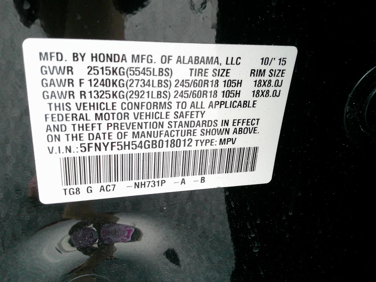 Honda Pilot 2WD 4dr EX-L 2016