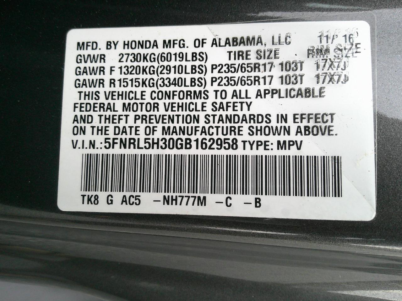 Honda Odyssey 5dr SE 2016