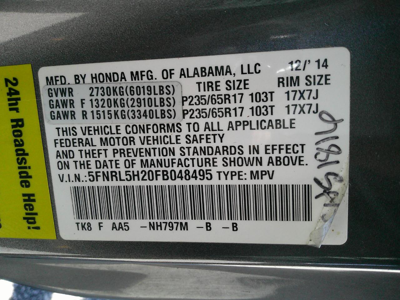 Honda Odyssey 5dr LX 2015