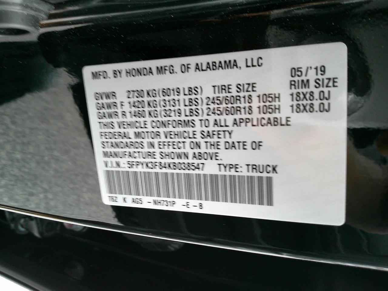 Honda Ridgeline Black Edition AWD 2019