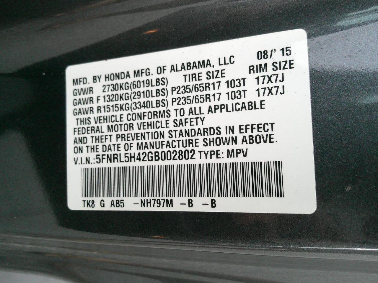 Honda Odyssey 5dr EX 2016