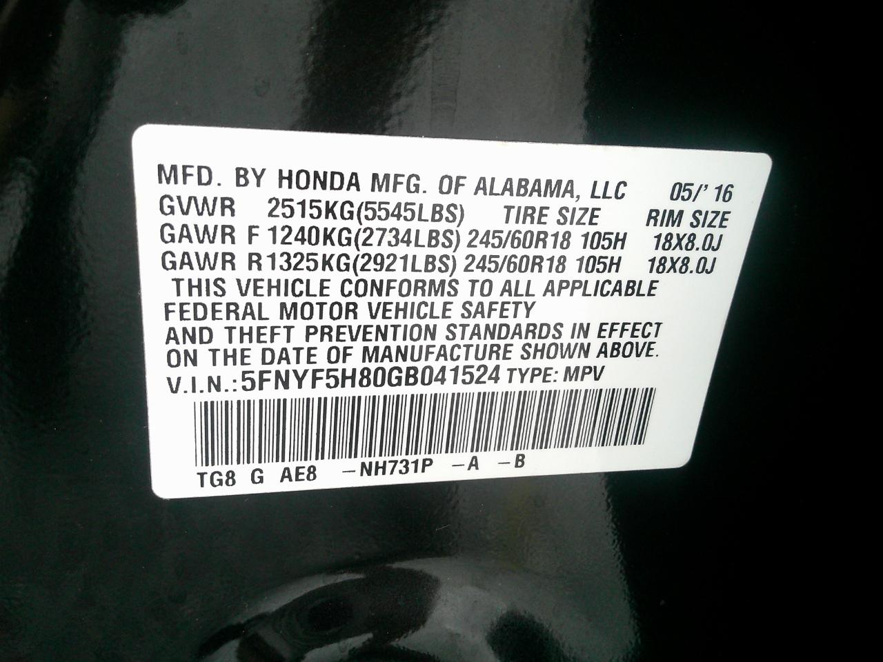 Honda Pilot 2WD 4dr EX-L w/RES 2016