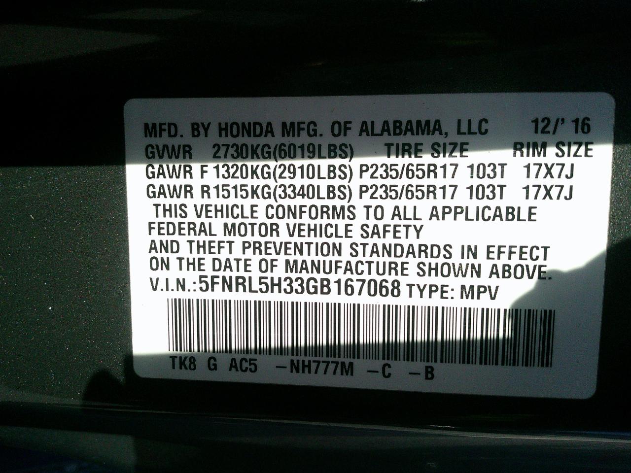 Honda Odyssey 5dr SE 2016