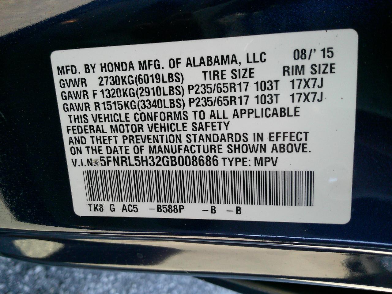 Honda Odyssey 5dr SE 2016