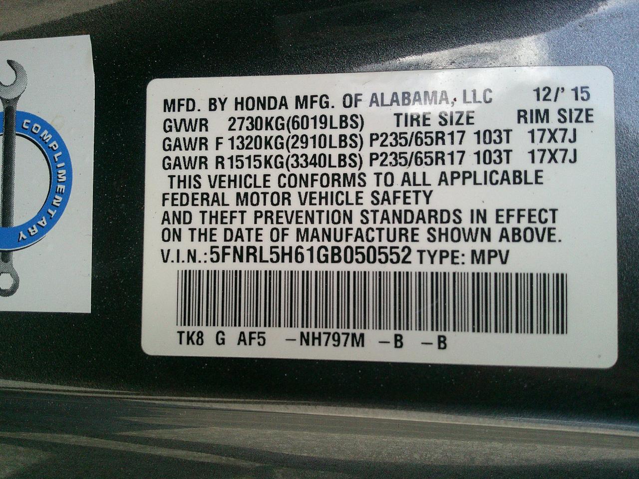 Honda Odyssey 5dr EX-L 2016