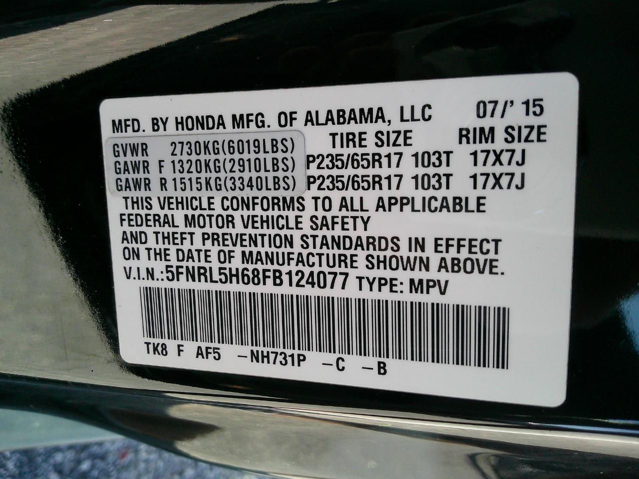 Honda Odyssey 5dr EX-L 2015