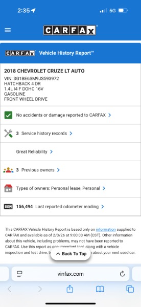 Chevrolet Cruze LT Auto Hatchback 2018