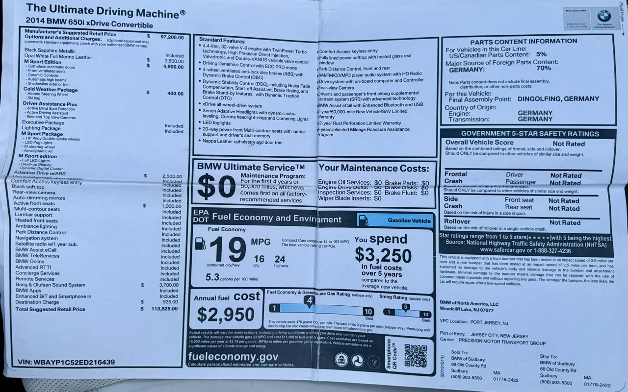 BMW 6-Series 650xi Convertible 2014