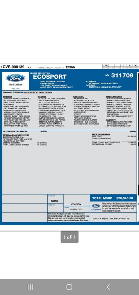 Ford EcoSport SE AWD 2020