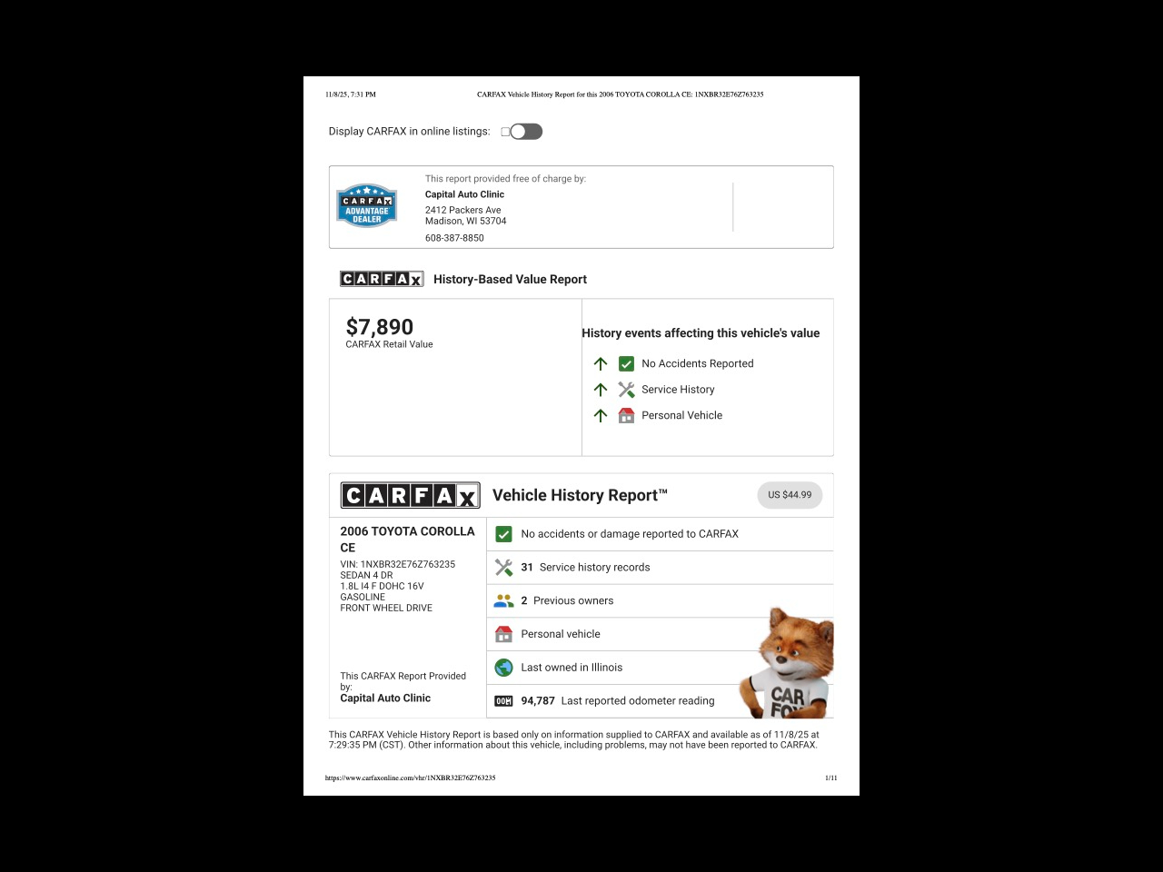 2006 Toyota Corolla 4dr Sdn CE Auto (Natl)