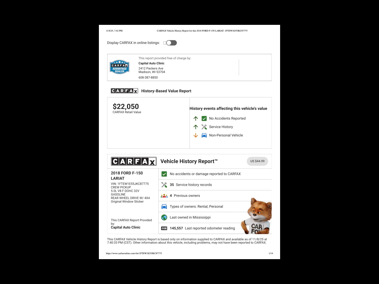 2018 Ford F-150 Lariat 4WD SuperCrew 5.5' Box