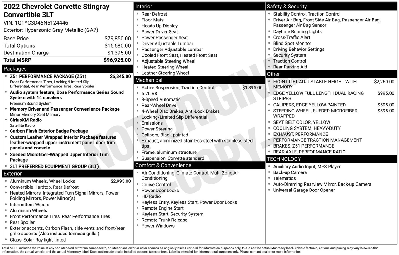 Chevrolet Corvette 2dr Stingray Conv w/3LT 2022