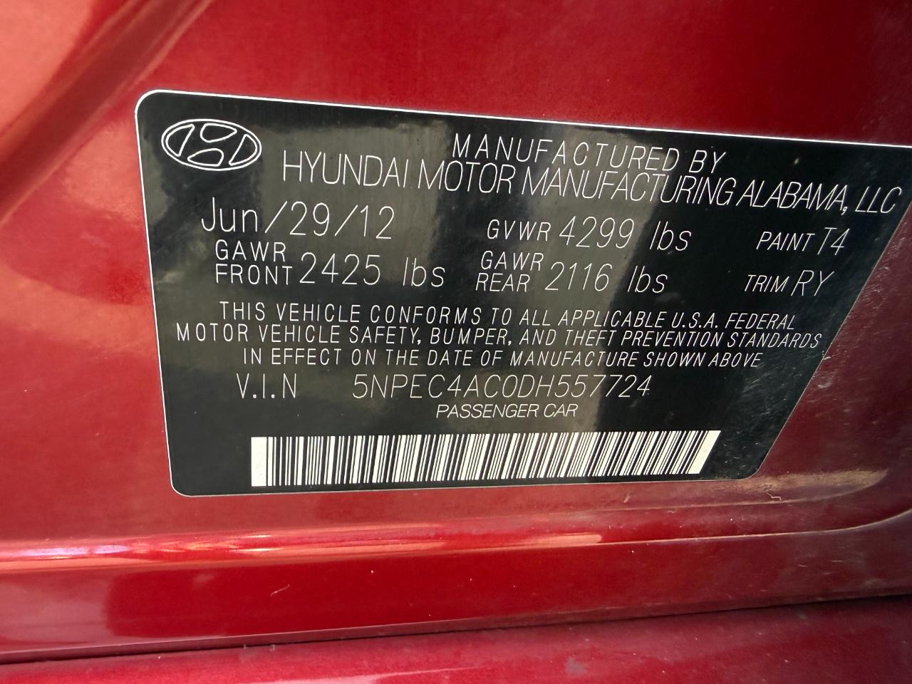 Hyundai Sonata Limited Auto 2013