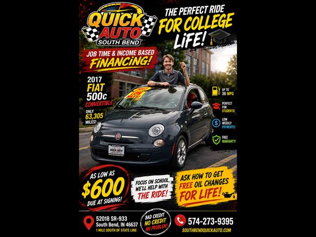 Black 2017 FIAT 500 Convertible Front-Wheel Drive Automatic