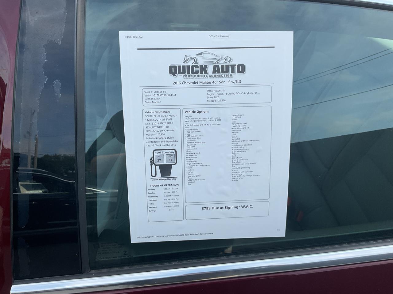 Chevrolet Malibu 4dr Sdn LS w/1LS 2016