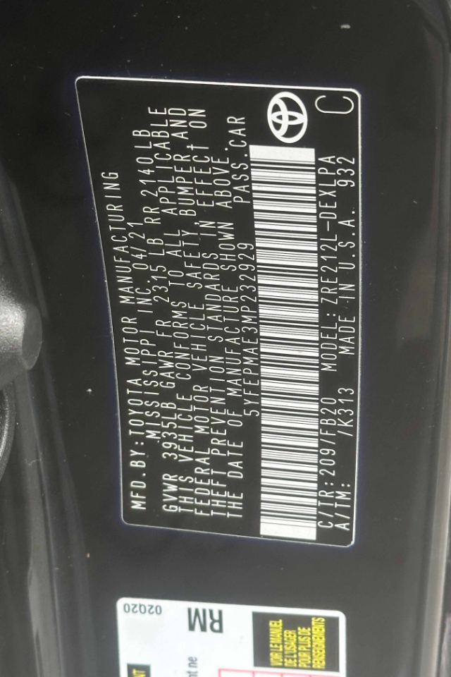 Toyota Corolla LE CVT (Natl) 2021