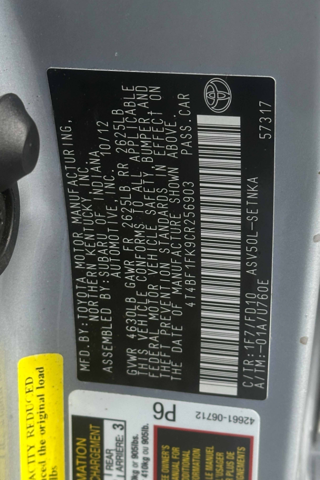 Toyota Camry 4dr Sdn I4 Auto SE Sport Limited Edition (Natl) 2012